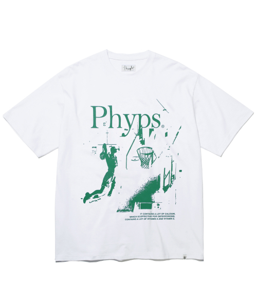 PHYSICAL DEPARTMENT(フィジカル デパートメント)の「バスケットボールダンクシュート半袖Tシャツ_ホワイト/グリーン(Tシャツ/カットソー・レディース・その他・LARGE/MEDIUM/SMALL/X-LARGE)」の2枚目の写真