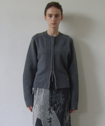 [ALPACA 30%] MERINO WOOL KNIT ZIP-UP - DARK GREY