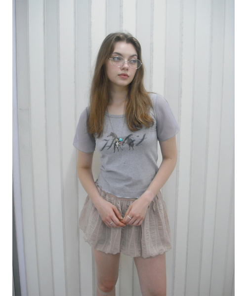 HETIT(ヘティ)の「ホースプリントウェイビーティーシャツ(グレー)(Tシャツ/カットソー・レディース・その他・SMALL)」の4枚目の写真