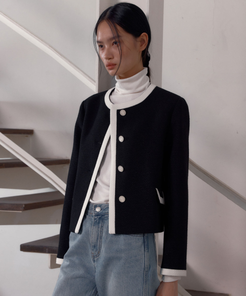 38COMEONCOMMON(38カモンコモン)の「Trimming Tweed Jacket (Shine Black)(その他アウター・レディース・その他・FREE)」の1枚目の写真