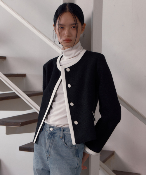 38COMEONCOMMON(38カモンコモン)の「Trimming Tweed Jacket (Shine Black)(その他アウター・レディース・その他・FREE)」の2枚目の写真