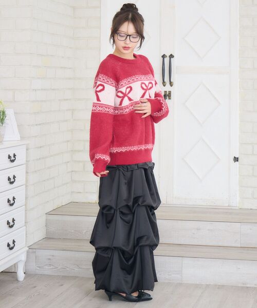 ems excite(エムズエキサイト)の「リボンノルディックNTPO(ニット/セーター・レディース・ダークグレー/ダークブルー/レッド・FREE)」の8枚目の写真