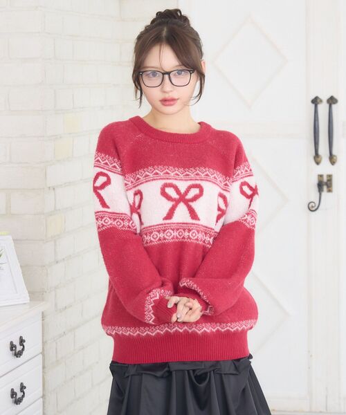 ems excite(エムズエキサイト)の「リボンノルディックNTPO(ニット/セーター・レディース・ダークグレー/ダークブルー/レッド・FREE)」の11枚目の写真