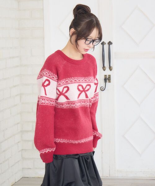 ems excite(エムズエキサイト)の「リボンノルディックNTPO(ニット/セーター・レディース・ダークグレー/ダークブルー/レッド・FREE)」の12枚目の写真