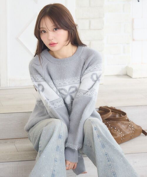 ems excite(エムズエキサイト)の「リボンノルディックNTPO(ニット/セーター・レディース・ダークグレー/ダークブルー/レッド・FREE)」の15枚目の写真