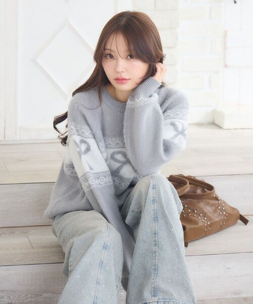 ems excite(エムズエキサイト)の「リボンノルディックNTPO(ニット/セーター・レディース・ダークグレー/ダークブルー/レッド・FREE)」の16枚目の写真