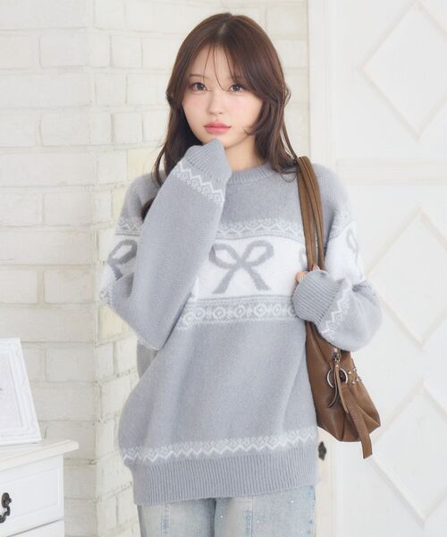 ems excite(エムズエキサイト)の「リボンノルディックNTPO(ニット/セーター・レディース・ダークグレー/ダークブルー/レッド・FREE)」の21枚目の写真