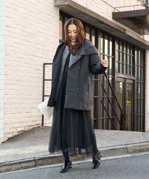 un dix cors（アンディコール）の「《上品スッキリ見え◎》マットランブラークロスロングダウンコート（ダウンジャケット/コート・レディース・グレイッシュベージュ/ブラック・FREE）」の8枚目の写真