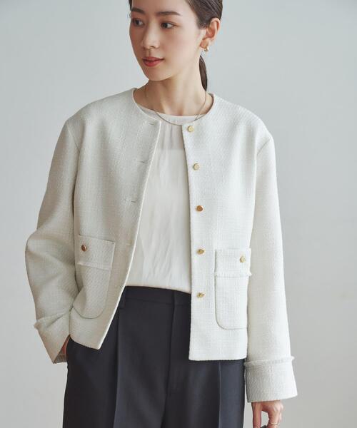 ノーカラーツイードジャケット（ノーカラージャケット）｜URBAN
