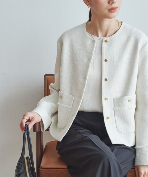 ノーカラーツイードジャケット（ノーカラージャケット）｜URBAN