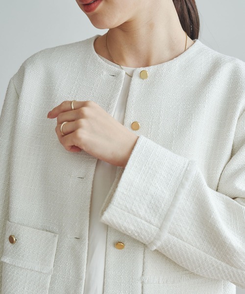 URBAN RESEARCH（アーバンリサーチ）の「ノーカラーツイードジャケット（ノーカラージャケット・レディース・オフホワイト/ブラック系その他・FREE）」の8枚目の写真
