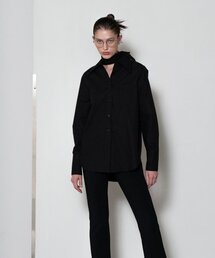 Cotton Wide Collar One-Pocket Shirt Black