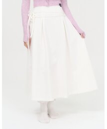 RIBBON FLARE LONG SKIRT (WHITE)