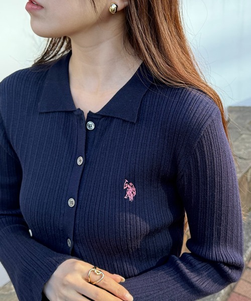 U.S. POLO ASSN.(ユーエスポロアッスン)の「【U.S. POLO ASSN.】襟付き リブニットポロ カーディガン(カーディガン/ボレロ・レディース・イエロー/ネイビー/グレー・FREE)」の2枚目の写真