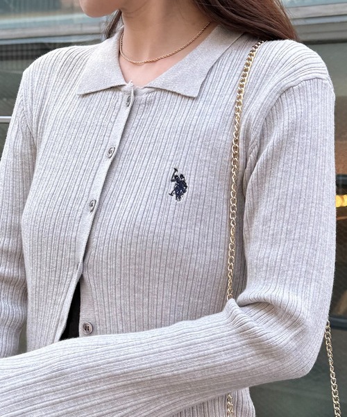 セール】【U.S. POLO ASSN.】襟付き リブニットポロ カーディガン