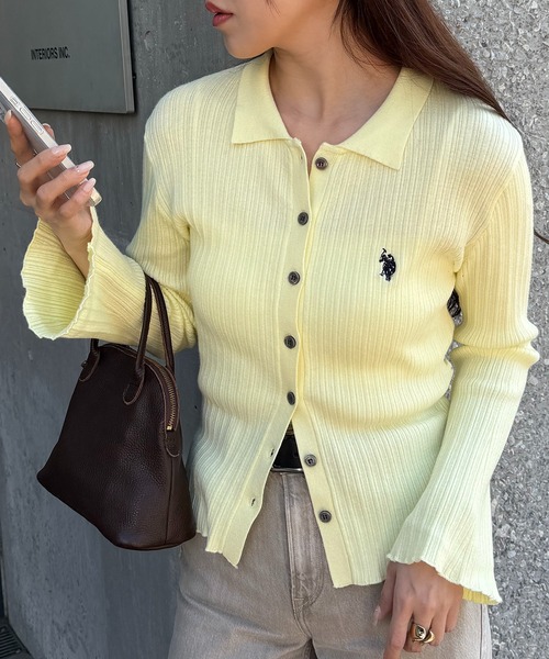 U.S. POLO ASSN.(ユーエスポロアッスン)の「【U.S. POLO ASSN.】襟付き リブニットポロ カーディガン(カーディガン/ボレロ・レディース・イエロー/ネイビー/グレー・FREE)」の3枚目の写真