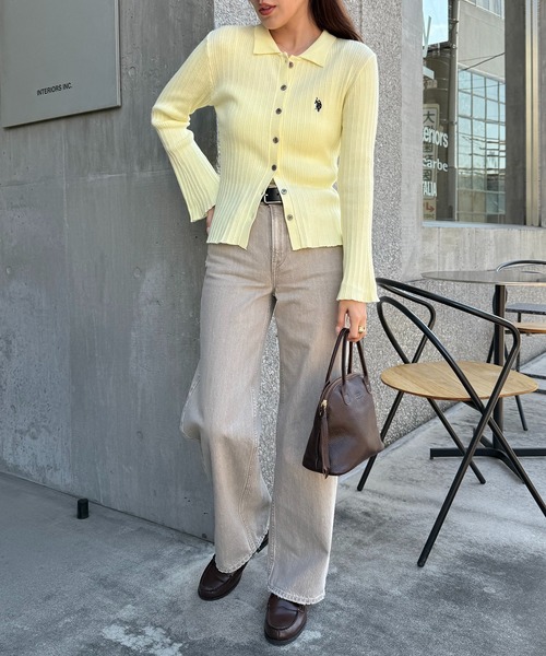 U.S. POLO ASSN.(ユーエスポロアッスン)の「【U.S. POLO ASSN.】襟付き リブニットポロ カーディガン(カーディガン/ボレロ・レディース・イエロー/ネイビー/グレー・FREE)」の12枚目の写真