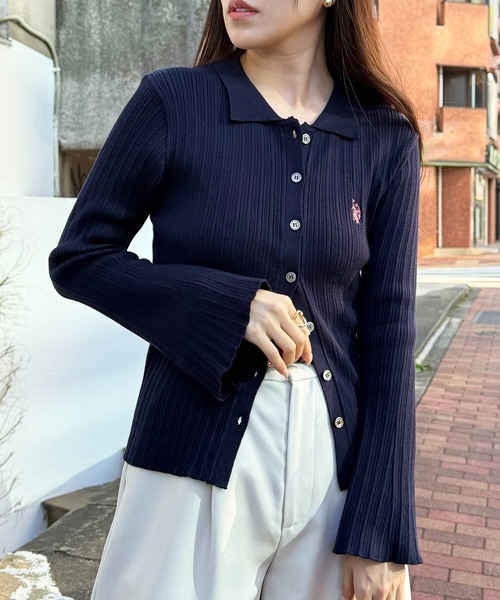 U.S. POLO ASSN.(ユーエスポロアッスン)の「【U.S. POLO ASSN.】襟付き リブニットポロ カーディガン(カーディガン/ボレロ・レディース・イエロー/ネイビー/グレー・FREE)」の21枚目の写真