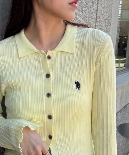 U.S. POLO ASSN.(ユーエスポロアッスン)の「【U.S. POLO ASSN.】襟付き リブニットポロ カーディガン(カーディガン/ボレロ・レディース・イエロー/ネイビー/グレー・FREE)」の9枚目の写真