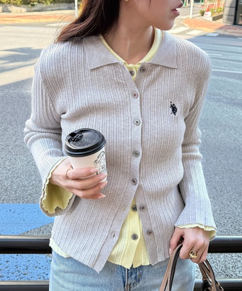 U.S. POLO ASSN.(ユーエスポロアッスン)の「【U.S. POLO ASSN.】襟付き リブニットポロ カーディガン(カーディガン/ボレロ・レディース・イエロー/ネイビー/グレー・FREE)」の4枚目の写真