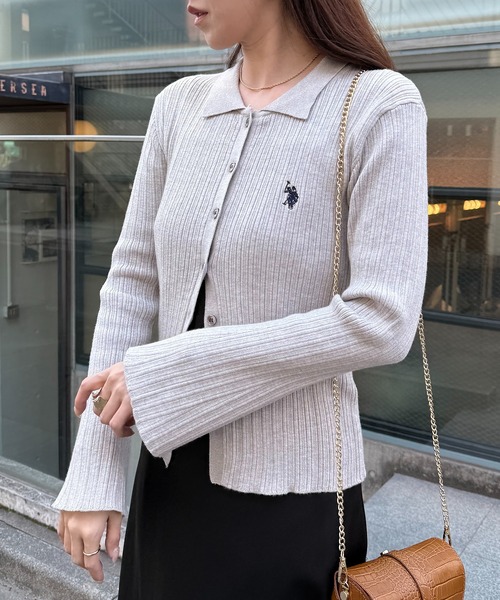 U.S. POLO ASSN.(ユーエスポロアッスン)の「【U.S. POLO ASSN.】襟付き リブニットポロ カーディガン(カーディガン/ボレロ・レディース・イエロー/ネイビー/グレー・FREE)」の5枚目の写真