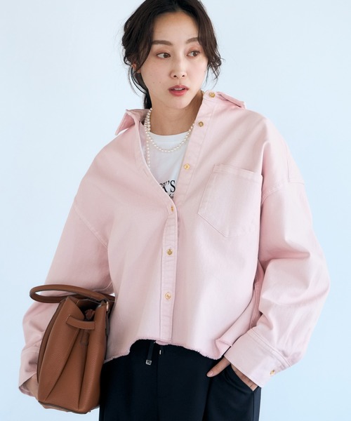 Elura（エルーラ）の「大人カラーデニムシャツ/625553（シャツ/ブラウス・レディース・ブルー/ライトピンク/ブラウン・FREE）」の3枚目の写真