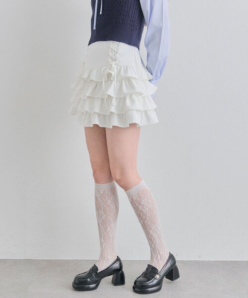 OLIVE des OLIVE（オリーブデオリーブ）の「レースアップ4段フリルスカート（スカート・レディース・ホワイト/インディゴブルー/オフホワイト/チャコールグレー・FREE）」の9枚目の写真