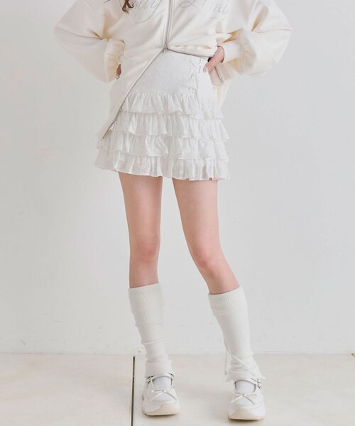 OLIVE des OLIVE（オリーブデオリーブ）の「レースアップ4段フリルスカート（スカート・レディース・ホワイト/インディゴブルー/オフホワイト/チャコールグレー・FREE）」の11枚目の写真