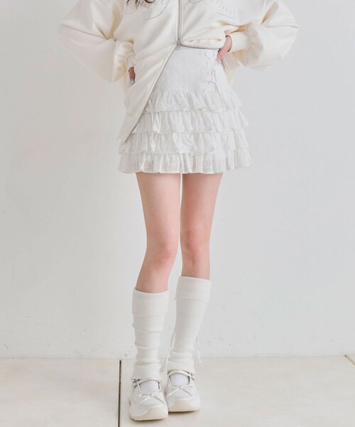 OLIVE des OLIVE（オリーブデオリーブ）の「レースアップ4段フリルスカート（スカート・レディース・ホワイト/インディゴブルー/オフホワイト/チャコールグレー・FREE）」の12枚目の写真