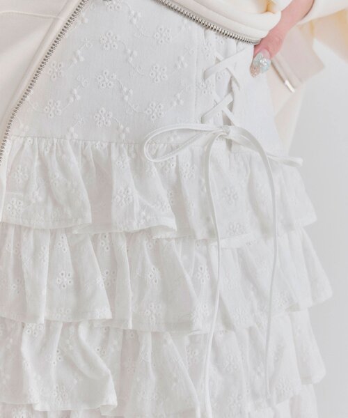 OLIVE des OLIVE（オリーブデオリーブ）の「レースアップ4段フリルスカート（スカート・レディース・ホワイト/インディゴブルー/オフホワイト/チャコールグレー・FREE）」の13枚目の写真
