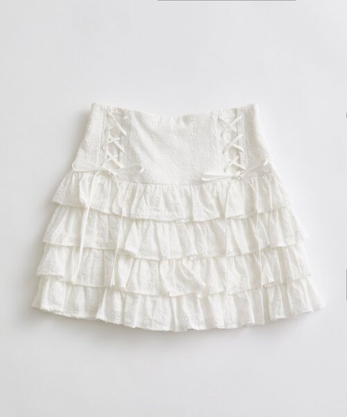 OLIVE des OLIVE（オリーブデオリーブ）の「レースアップ4段フリルスカート（スカート・レディース・ホワイト/インディゴブルー/オフホワイト/チャコールグレー・FREE）」の14枚目の写真