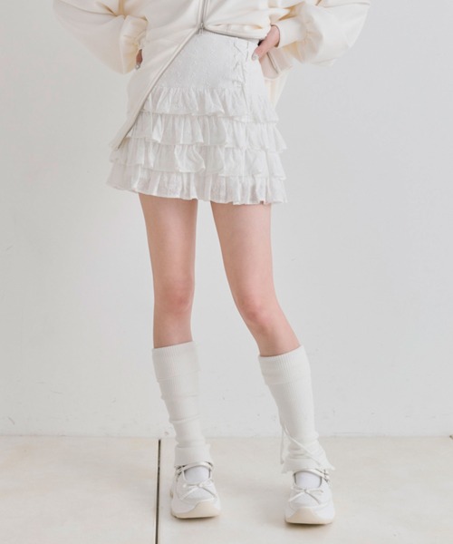 OLIVE des OLIVE（オリーブデオリーブ）の「レースアップ4段フリルスカート（スカート・レディース・ホワイト/インディゴブルー/オフホワイト/チャコールグレー・FREE）」の6枚目の写真