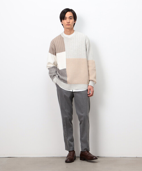 STONE  クルーネックニット パッチ付き セール】パッチワーク風 クルーネックニット（ニット/セーター