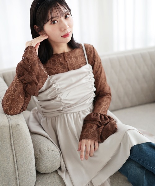 サテンドレープフレアキャミチュニック【大きいサイズ対応