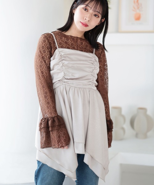 Ruwan yu(ルワンユー)の「サテンドレープフレアキャミチュニック【大きいサイズ対応】(チュニック・レディース・ベージュ系/ピンク・L/4L/3L/LL)」の4枚目の写真