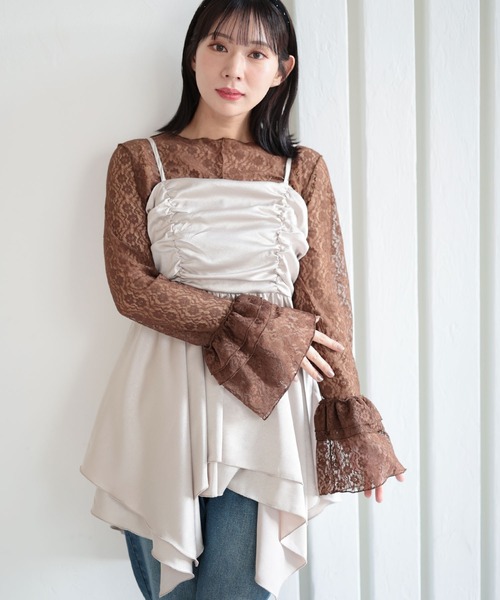 Ruwan yu(ルワンユー)の「サテンドレープフレアキャミチュニック【大きいサイズ対応】(チュニック・レディース・ベージュ系/ピンク・L/4L/3L/LL)」の7枚目の写真