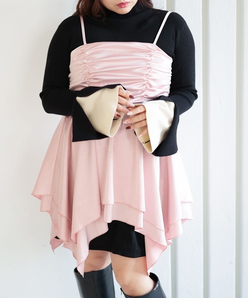 Ruwan yu(ルワンユー)の「サテンドレープフレアキャミチュニック【大きいサイズ対応】(チュニック・レディース・ベージュ系/ピンク・L/4L/3L/LL)」の9枚目の写真