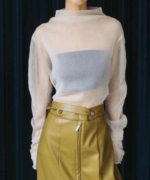 sahara（サハラ）の「Glitter Sheer Shirring Top/グリッターシアーシャーリングトップ（Tシャツ/カットソー・レディース・ネイビー/ブラウン/アイボリー/ブラック・FREE）」の2枚目の写真