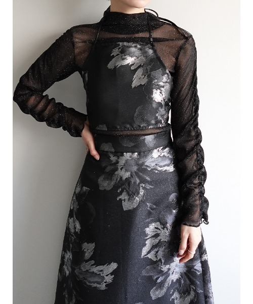 sahara（サハラ）の「Glitter Sheer Shirring Top/グリッターシアーシャーリングトップ（Tシャツ/カットソー・レディース・ネイビー/ブラウン/アイボリー/ブラック・FREE）」の8枚目の写真