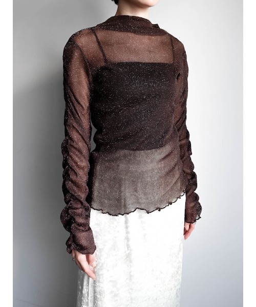 sahara（サハラ）の「Glitter Sheer Shirring Top/グリッターシアーシャーリングトップ（Tシャツ/カットソー・レディース・ネイビー/ブラウン/アイボリー/ブラック・FREE）」の9枚目の写真