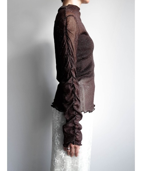 sahara（サハラ）の「Glitter Sheer Shirring Top/グリッターシアーシャーリングトップ（Tシャツ/カットソー・レディース・ネイビー/ブラウン/アイボリー/ブラック・FREE）」の12枚目の写真