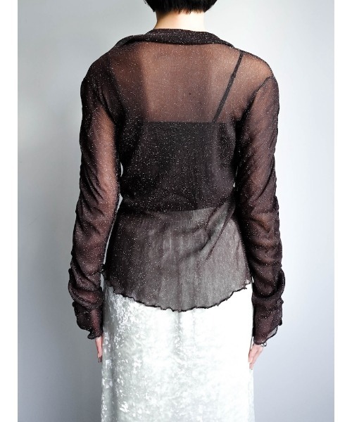 sahara（サハラ）の「Glitter Sheer Shirring Top/グリッターシアーシャーリングトップ（Tシャツ/カットソー・レディース・ネイビー/ブラウン/アイボリー/ブラック・FREE）」の13枚目の写真