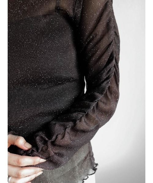 sahara（サハラ）の「Glitter Sheer Shirring Top/グリッターシアーシャーリングトップ（Tシャツ/カットソー・レディース・ネイビー/ブラウン/アイボリー/ブラック・FREE）」の14枚目の写真