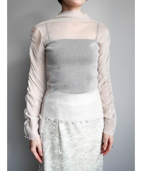 sahara（サハラ）の「Glitter Sheer Shirring Top/グリッターシアーシャーリングトップ（Tシャツ/カットソー・レディース・ネイビー/ブラウン/アイボリー/ブラック・FREE）」の18枚目の写真