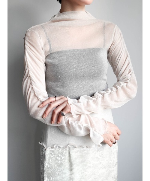 sahara（サハラ）の「Glitter Sheer Shirring Top/グリッターシアーシャーリングトップ（Tシャツ/カットソー・レディース・ネイビー/ブラウン/アイボリー/ブラック・FREE）」の20枚目の写真