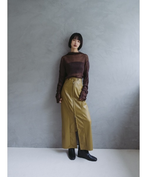 sahara（サハラ）の「Glitter Sheer Shirring Top/グリッターシアーシャーリングトップ（Tシャツ/カットソー・レディース・ネイビー/ブラウン/アイボリー/ブラック・FREE）」の5枚目の写真