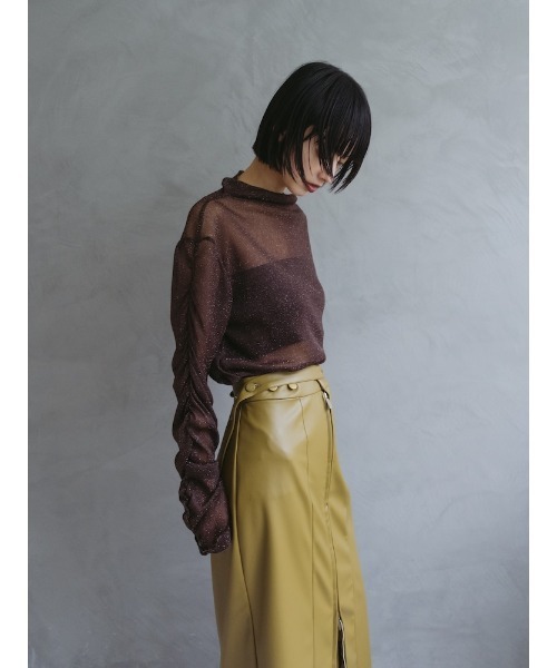 sahara（サハラ）の「Glitter Sheer Shirring Top/グリッターシアーシャーリングトップ（Tシャツ/カットソー・レディース・ネイビー/ブラウン/アイボリー/ブラック・FREE）」の7枚目の写真