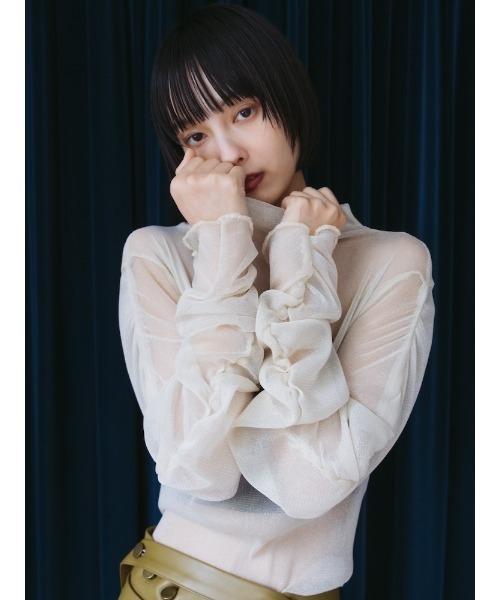 sahara（サハラ）の「Glitter Sheer Shirring Top/グリッターシアーシャーリングトップ（Tシャツ/カットソー・レディース・ネイビー/ブラウン/アイボリー/ブラック・FREE）」の16枚目の写真