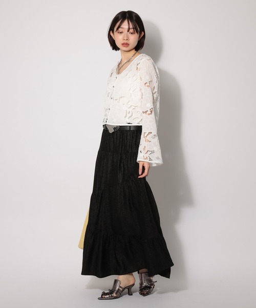 PAGEBOY（ページボーイ）の「ヴィンテージレースフレアスリーブブラウス（シャツ/ブラウス・レディース・ブラック/オフホワイト・FREE）」の4枚目の写真