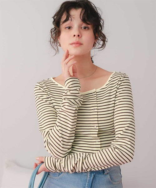 titivate（ティティベイト）の「リングドットロングスリーブトップス（Tシャツ/カットソー・レディース・オフホワイト/アイボリー/ブラック/ピンク/ホワイト系その他/ネイビー・M/L）」の7枚目の写真